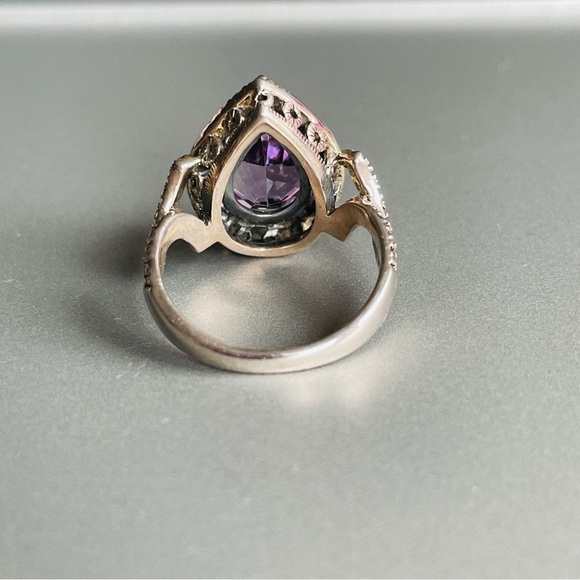 Amethyst, Marcasite Teardrop Sterling Silv. PJ Designer Ring February Bi… - Picture 4 of 12